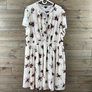 Torrid Womens Dress Ivory Floral Smocked Chiffon Short Sleeve Ruffle Size 3 3X